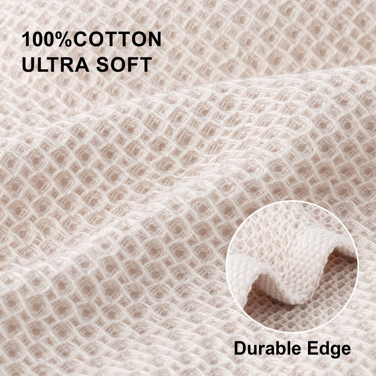 joybest Cotton Kitchen Towels, 4-Pack Waffle Weave Ultra Soft Absorbent Dish Towels Quick Drying Dish Cloths, 18 in x 28 in, Beige