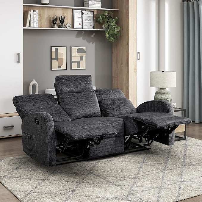 Lexicon Manual Reclining Sofa, Textured Microfiber Recliner Sofa, Wall Hugger