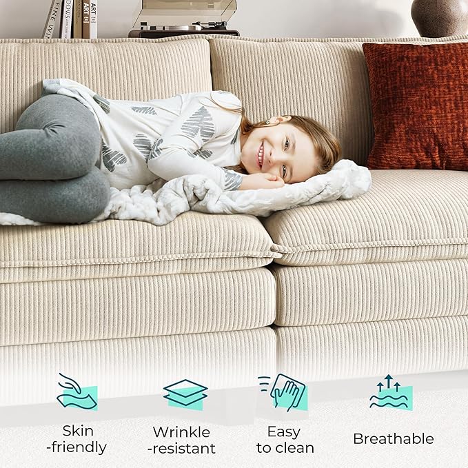 LINSY HOME 90" Modular Cloud Love Seat Sofa, Corduroy Soft Sectional Couch