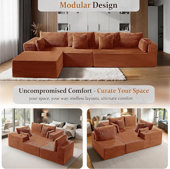 138" Cloud Sectional Couch, Comfort L Shaped Boneless Couch
