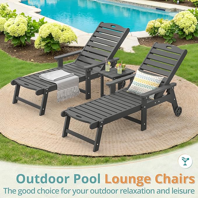 LUE BONA Lounge Chair Outdoor, HDPS Chaise Lounge Outdoor