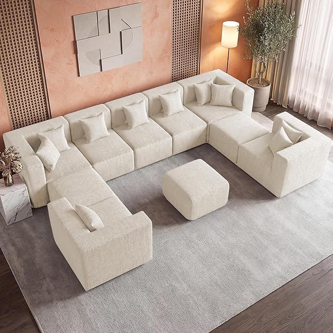 MONVANE Modular Sectional Sofa, Oversized 10 Seat Convertible U Shaped Couch