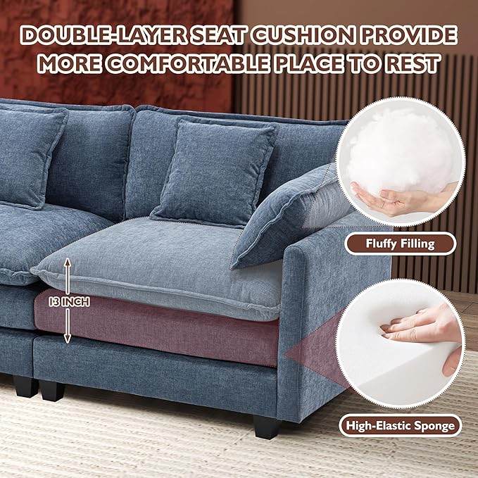 Ihanherry 146" U-Shaped Modern Sofa Modular Sectional Cloud Couch