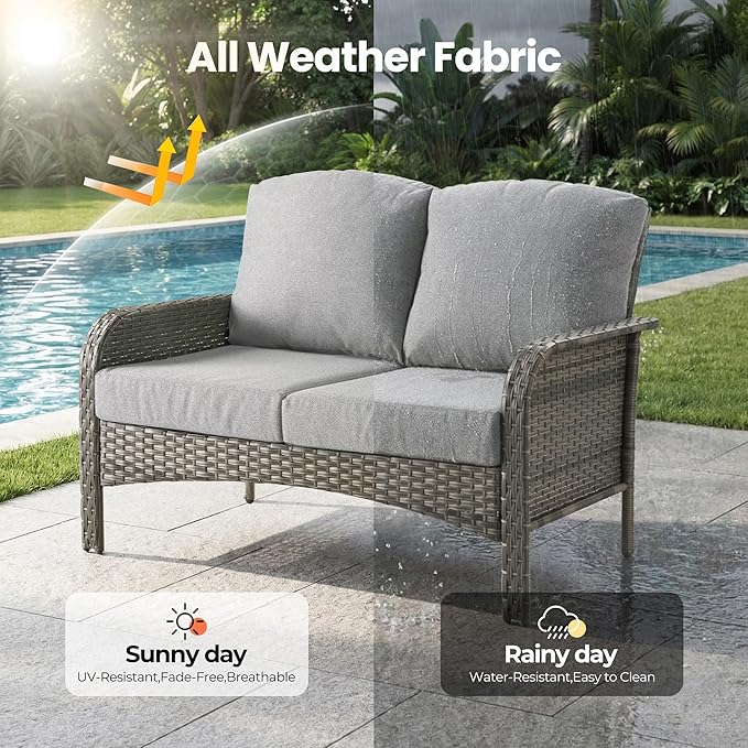 Wicker Patio Furniture Set High Back Loveseat Sofa Couch Armchair Coffee Table