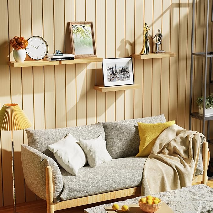 Bellsal Floating Shelves for Wall, Maple Wood Wall Shelf Set of 4, Living Room