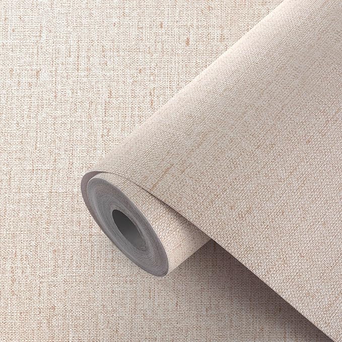 Beige Textured Contact Paper Grasscloth Wallpaper Peel and Stick Linen Self
