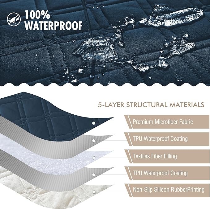 Genina Waterproof Couch Cover, Washable Anti-Slip 86.6 inch Sofa Covers
