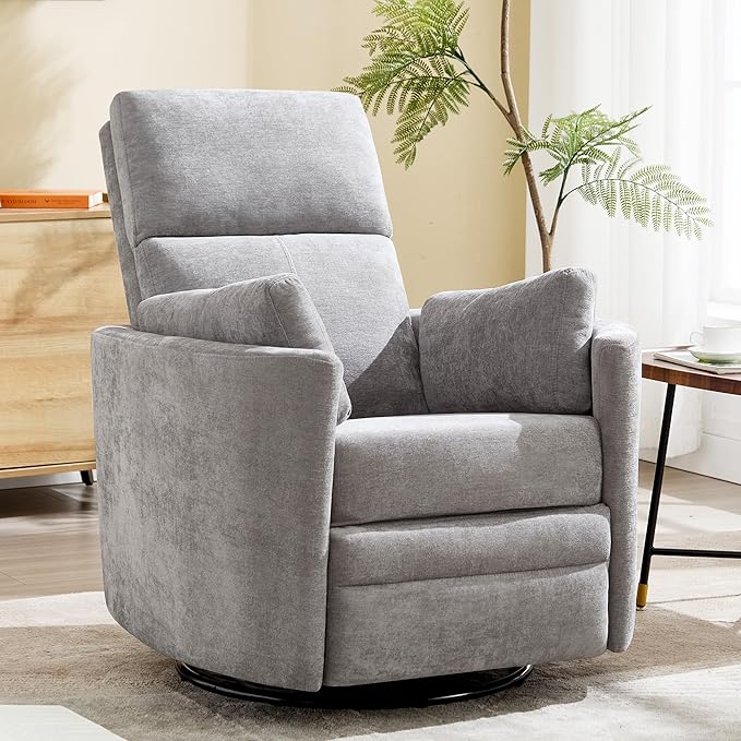 Manual Recliner 360°Swivel Glider Rocking Chair, Upholstered Nursery Adult