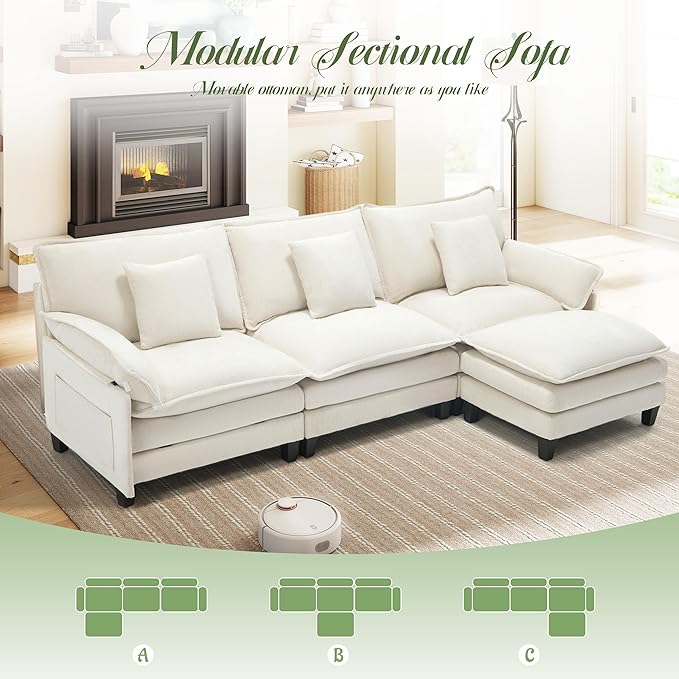 Cloud Couch, Deep Seat Couches for Living Room, Bedroom and Apartment, L Shaped