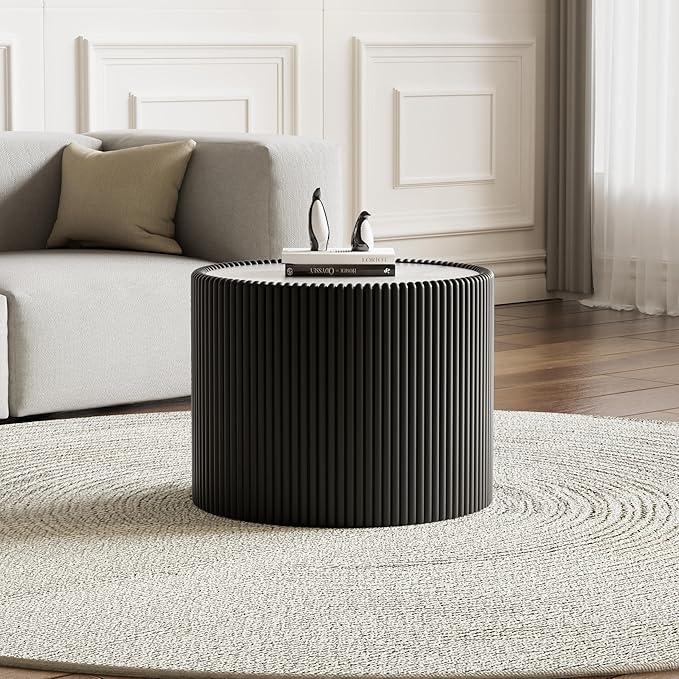SSLine Round Drum Coffee Table Modern Sintered Stone Top Side End Table in