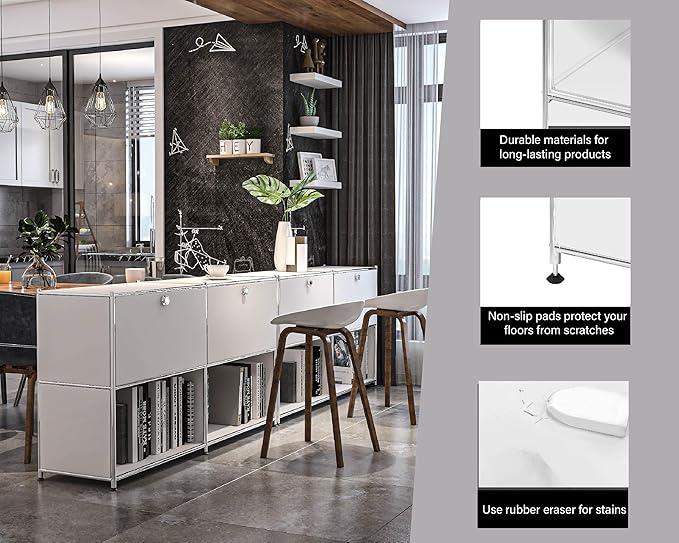 Metal Sideboard with 2 Flap Doors, DIY Modern Home Furnishing, Foyer