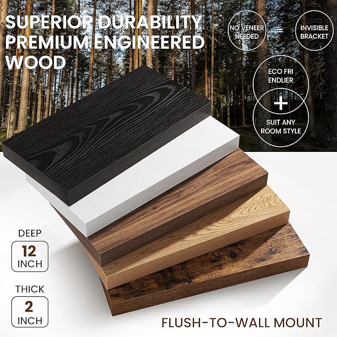 Fun Memories 72 Inch Floating Shelves, 12 Inch Deep Wall Shelf