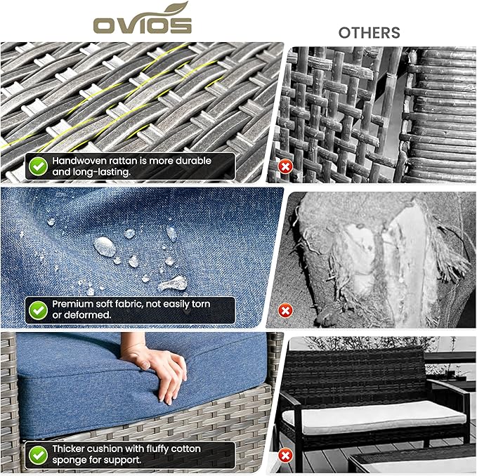 ovios 2-Piece Patio Furniture Set, Outdoor Wicker Sofa