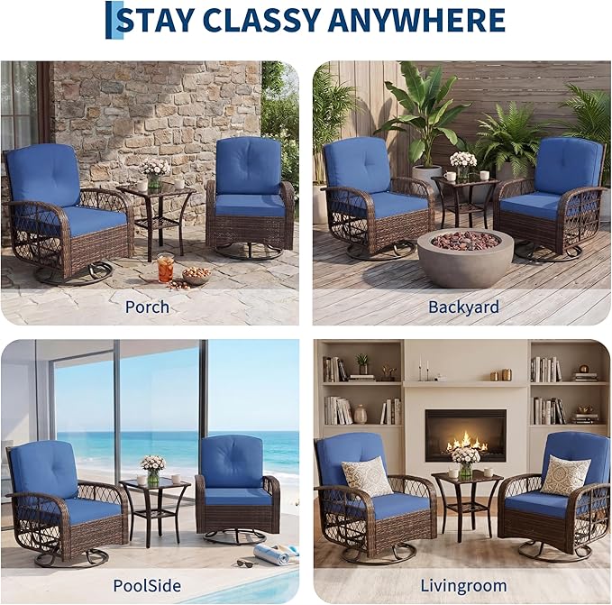 3-Piece Patio Furniture Set, 2 Swivel Rocking Chairs
