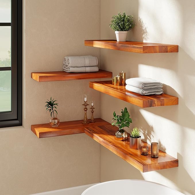 36 Inch Teak Floating Shelves Set of 2