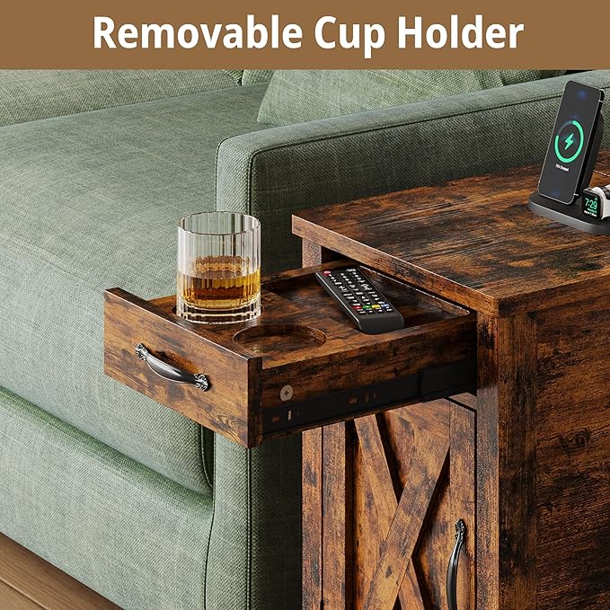 IRONCK End Table with Charging Station, Narrow Side Table