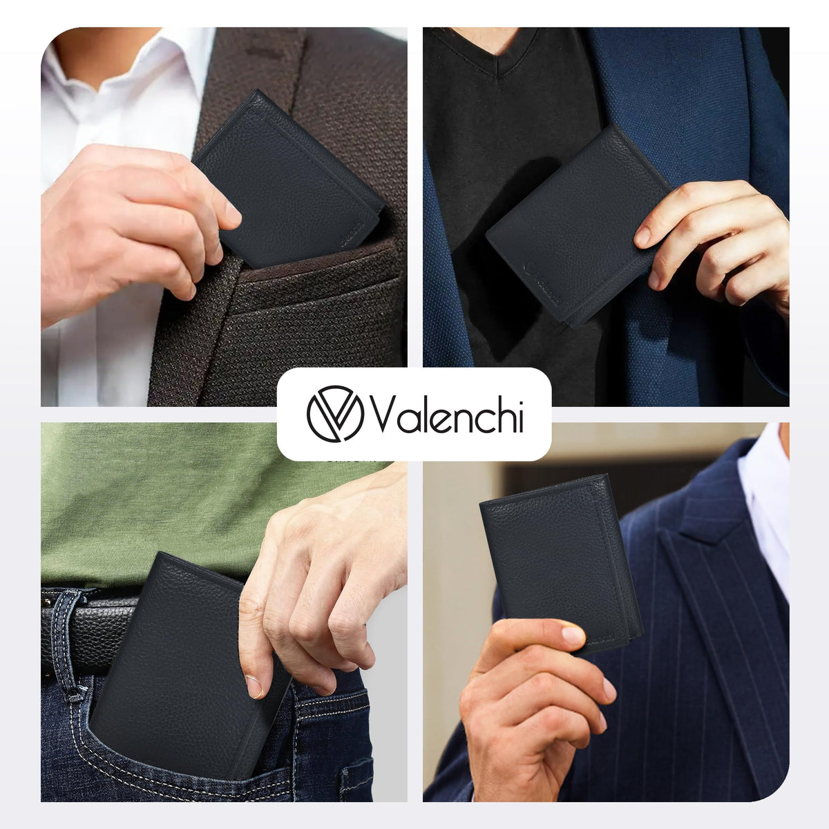 Leather Trifold Wallet For Men - RFID Blocking - 6 Card Slots, 2 Note Compartments & 1 ID Window - Minimalist Design, Slim Wallet - Premium, Fashionable Gifts for Him - Father's Day (Black Pebble)