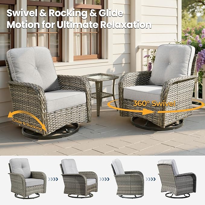 Weaxty 7 Pieces Patio Furniture Set, Wicker Outdoor Swivel Rocking Chairs