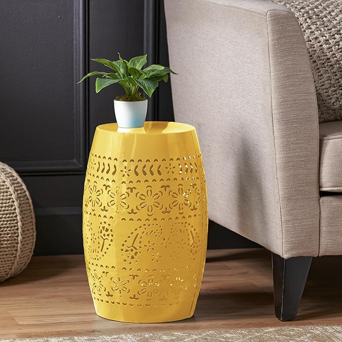 Christopher Knight Home Zoey Small Outdoor Side Table, Lace Cut Iron End Table
