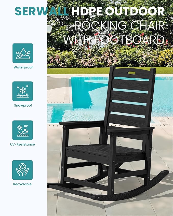 SERWALL Outdoor Rocking Chair Set of 2, Oversized Rocking Chair