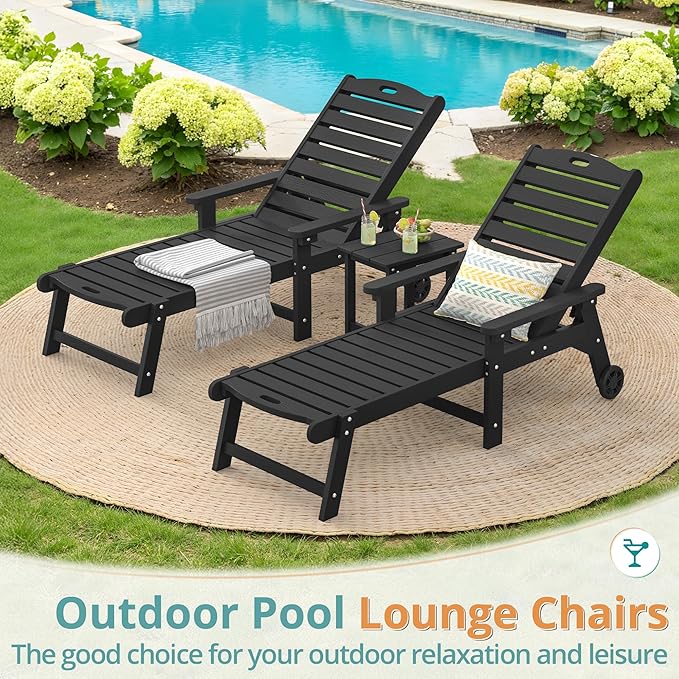 LUE BONA Lounge Chair Outdoor Set of 4, HDPS Chaise Lounge Outdoor