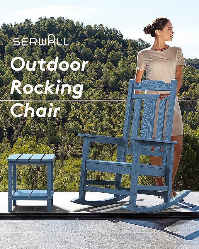 SERWALL Oversized Rocking Chair Outdoor, HDPE Outdoor Rocking Chair