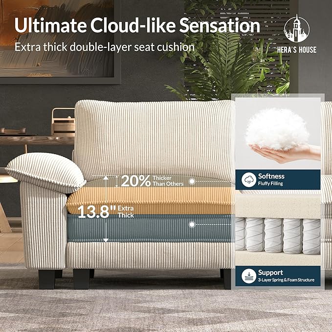 HERA'S HOUSE 124" Modular Sectional Sofa, Oversized L Shaped Couches