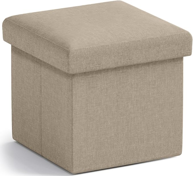 Ornavo Home Small Storage Ottoman Foldable Collapsible Cube Square Linen