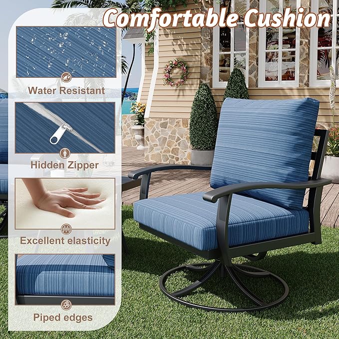 HOMREST Patio Furniture Sets 7 PCS Outdoor Metal Conversation Sets, 360 Degree
