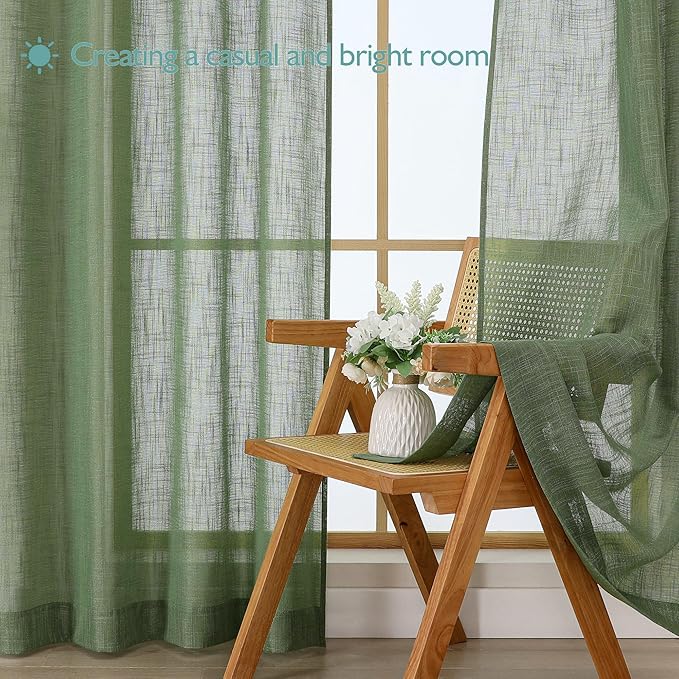 Chyhomenyc Sage Green Semi Sheer Curtains 96 Inches Long 2 Panels