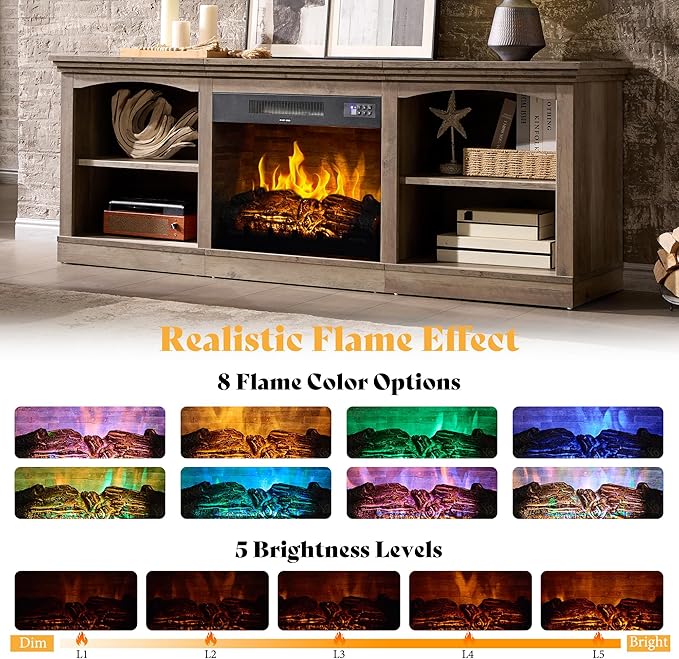 AMERLIFE 70" Farmhouse Fireplace TV Stand