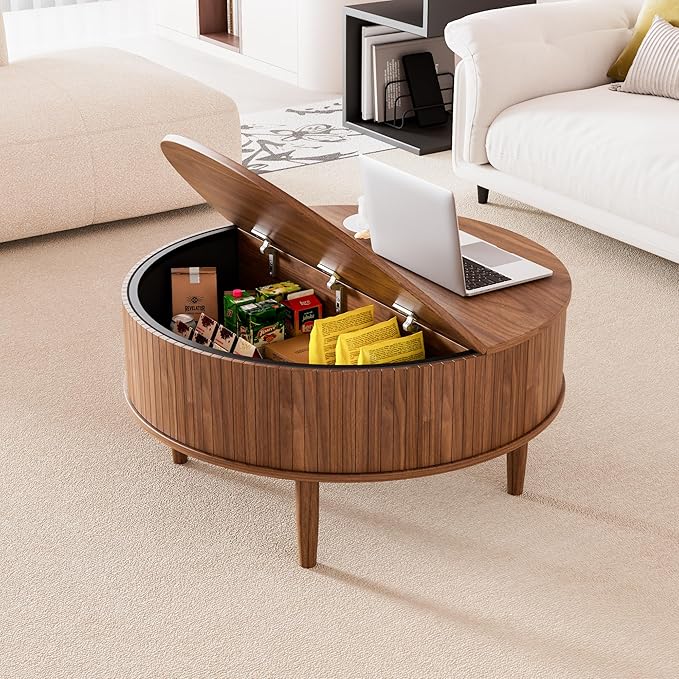 Round Fluted Lift Top Coffee Table