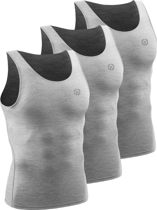 NELEUS Men's 3 Pack Compression Tank Top Tight Muscle Shirts,5074,Light Grey,US XL,EU 2XL