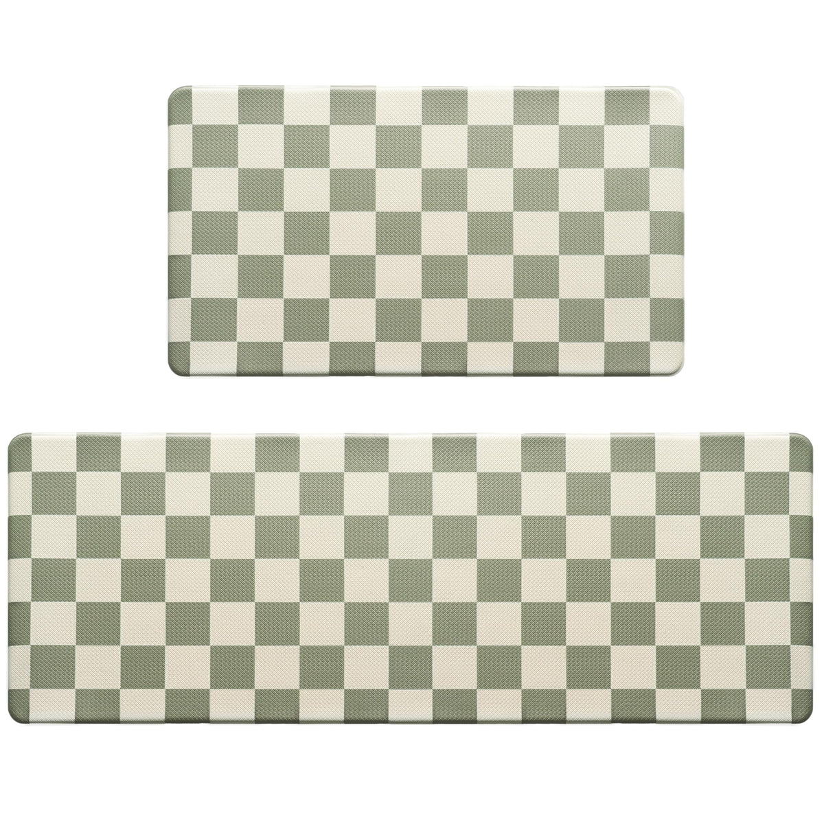 VivaNest Beige Sage Checkered Grid Checkerboard Kitchen Rug Sets [2 PCs], Anti-Fatigue, Waterproof Non-Slip Kitchen Mats Heavy Duty Comfort Foam Rug for Kitchen, Floor, Laundry,17"x29"+17"x47"