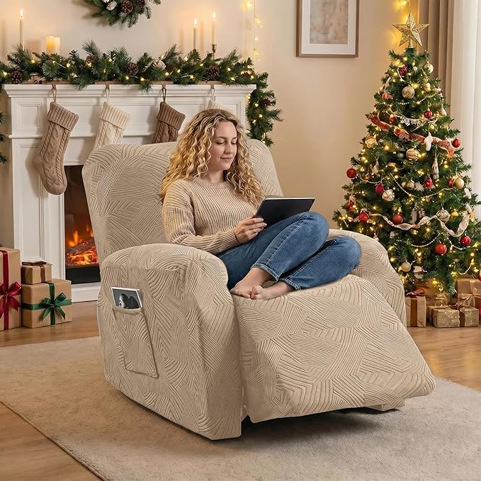 Recliner Chair Covers, 4-Piece Stretch Geometric Strokes Jacquard Reclining