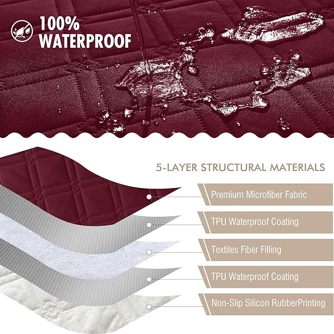 Genina Waterproof Couch Cover, Washable Anti-Slip 51 inch Loveseat Sofa Covers