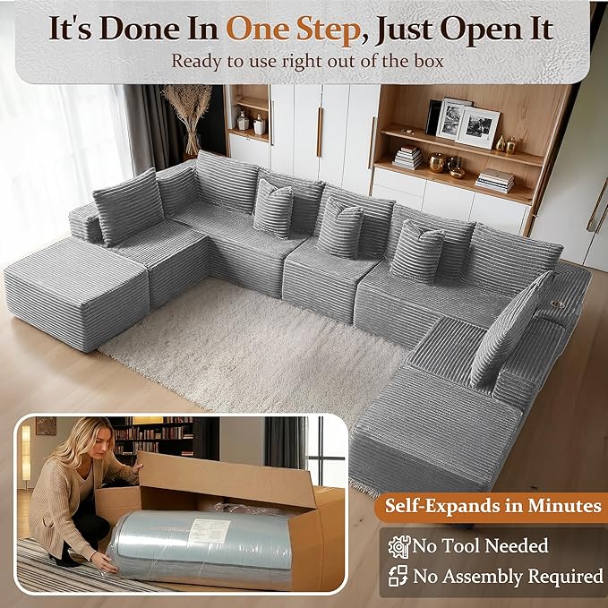168" Cloud Sectional Couch, Comfort U Shaped Sofa