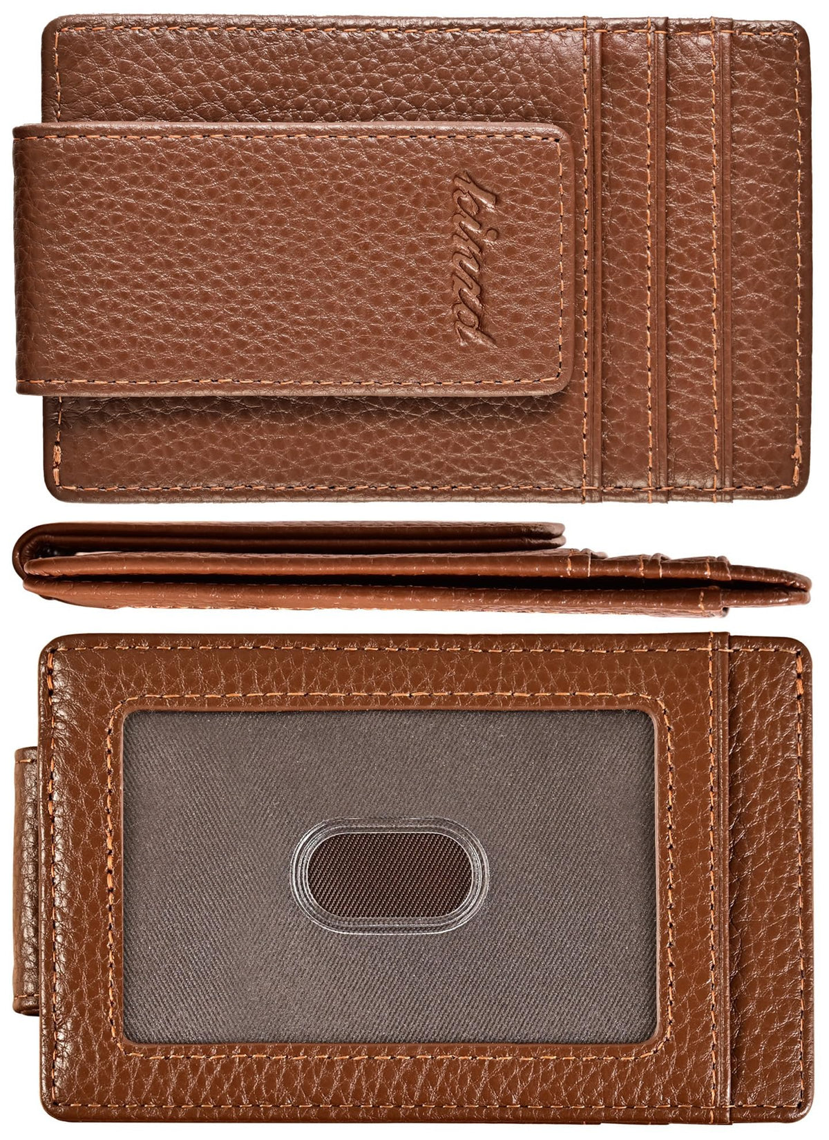 kinzd Money Clip, Front Pocket Wallet, Genuine Leather RFID Blocking Strong Magnet Minimalist Thin Wallet For Mens Brown Clip Wallet Credit Card Holder