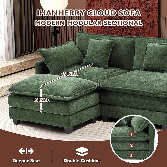 Ihanherry 77" L Shaped Modern Sofa Modular Sectional Cloud Couch