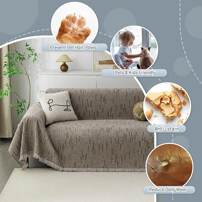 MYSKY HOME Boho Couch Cover Sand Sofa Covers Washable, Farmhouse Sofa Slipcover
