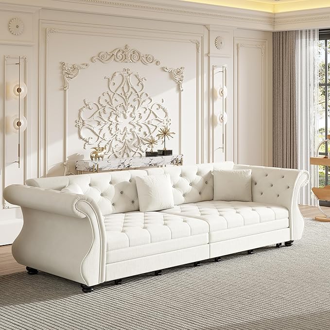 97.6" Oversized Pull Out Sofa Bed, Chesterfield Velvet Sleeper Sofa Couch