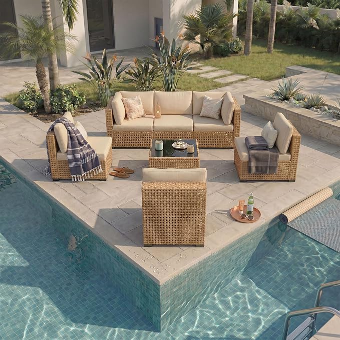 KIGOTY 7-Piece Patio Furniture Set, All-Weather PE Rattan Outdoor Sectional Sofa