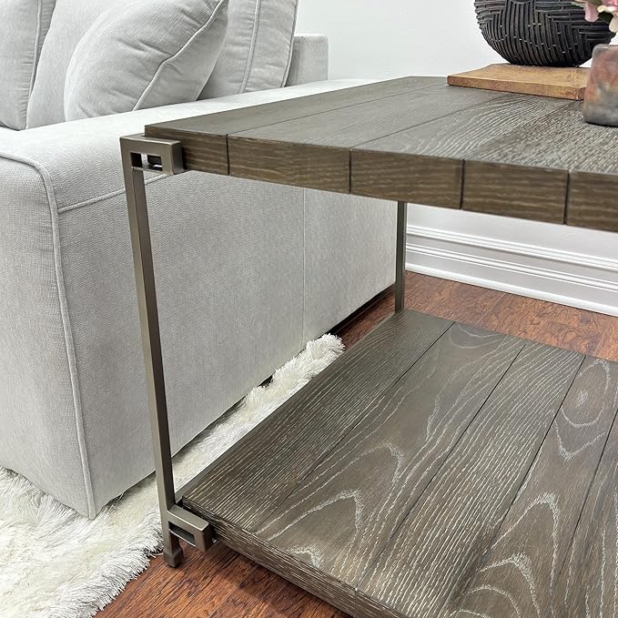 50 inch Wood Coffee Table with Removable Casters, Industrial Living Room Center