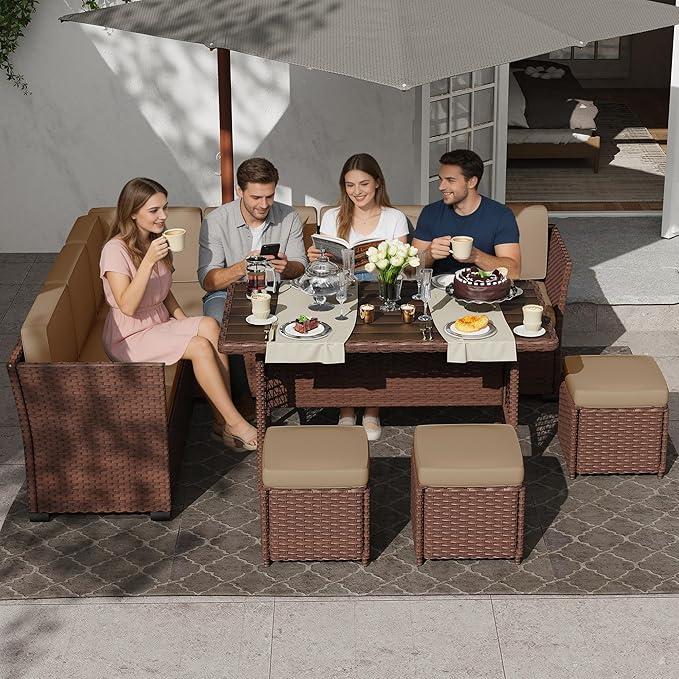 KIGOTY 7 Piece Patio Furniture Set, Outdoor PE Wicker Rattan Outdoor Dining Set