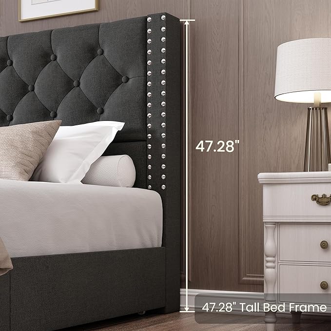 LARMACE Full Size Bed Frame Upholstered Platform Bed