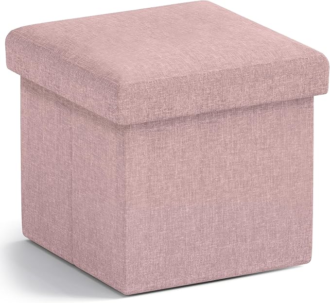 Ornavo Home Small Storage Ottoman Foldable Collapsible Cube Square Linen
