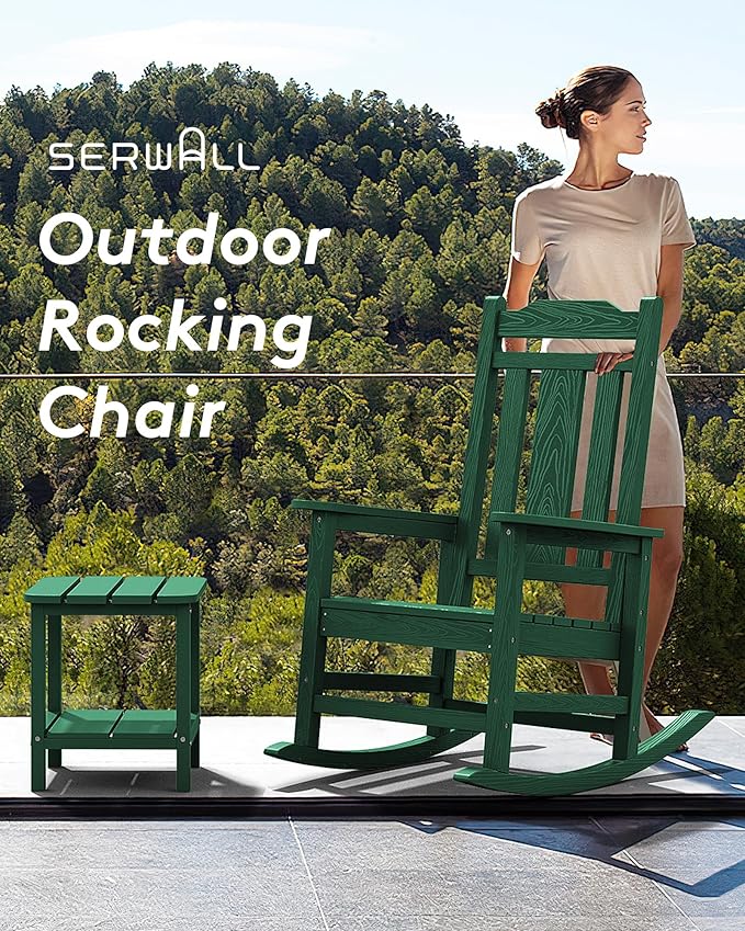 SERWALL HDPE Outdoor Rocking Chair Set of 4, Patio Rocking Chairs Set, Rocking
