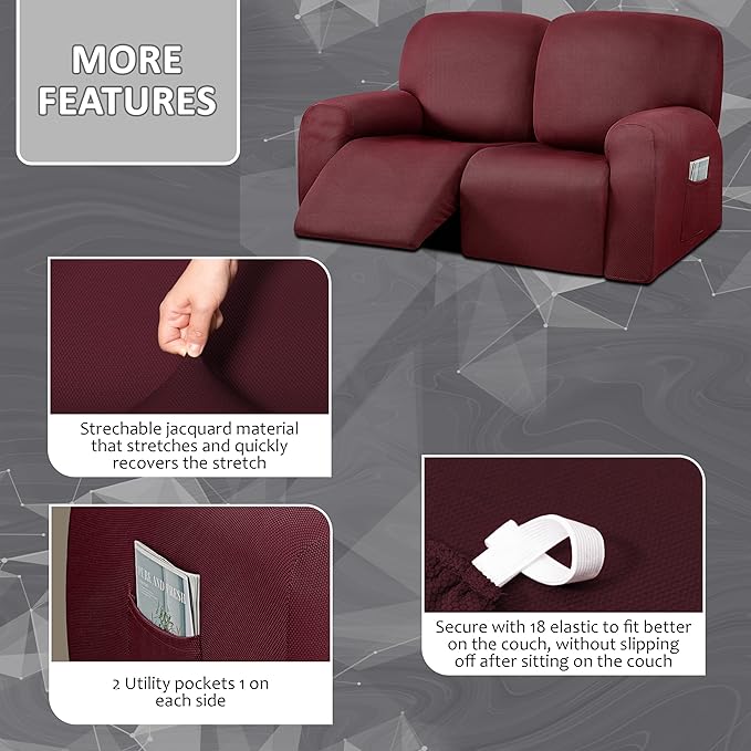 ULTICOR Reclining Loveseat Slipcover, 6-Piece Yarn Dyed Loveseat Reclining Sofa