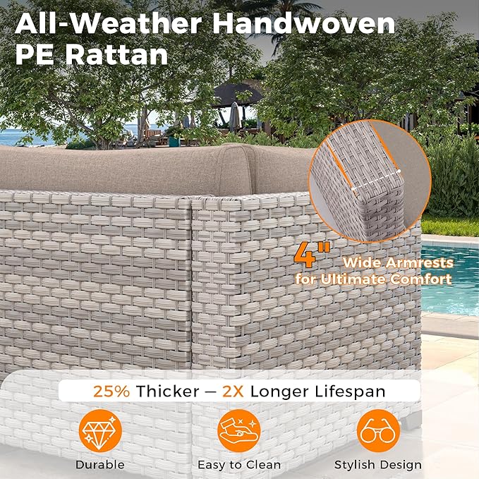 12-Seat Modern Outdoor Wicker Rattan Patio Furniture Set
