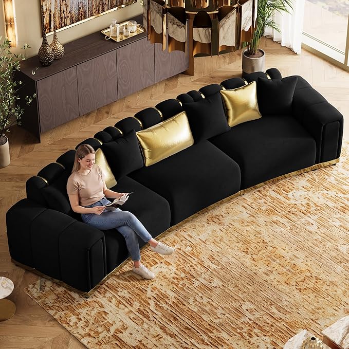 Oversized Luxury Chesterfield Sofa Set Velvet Black and Gold Couch